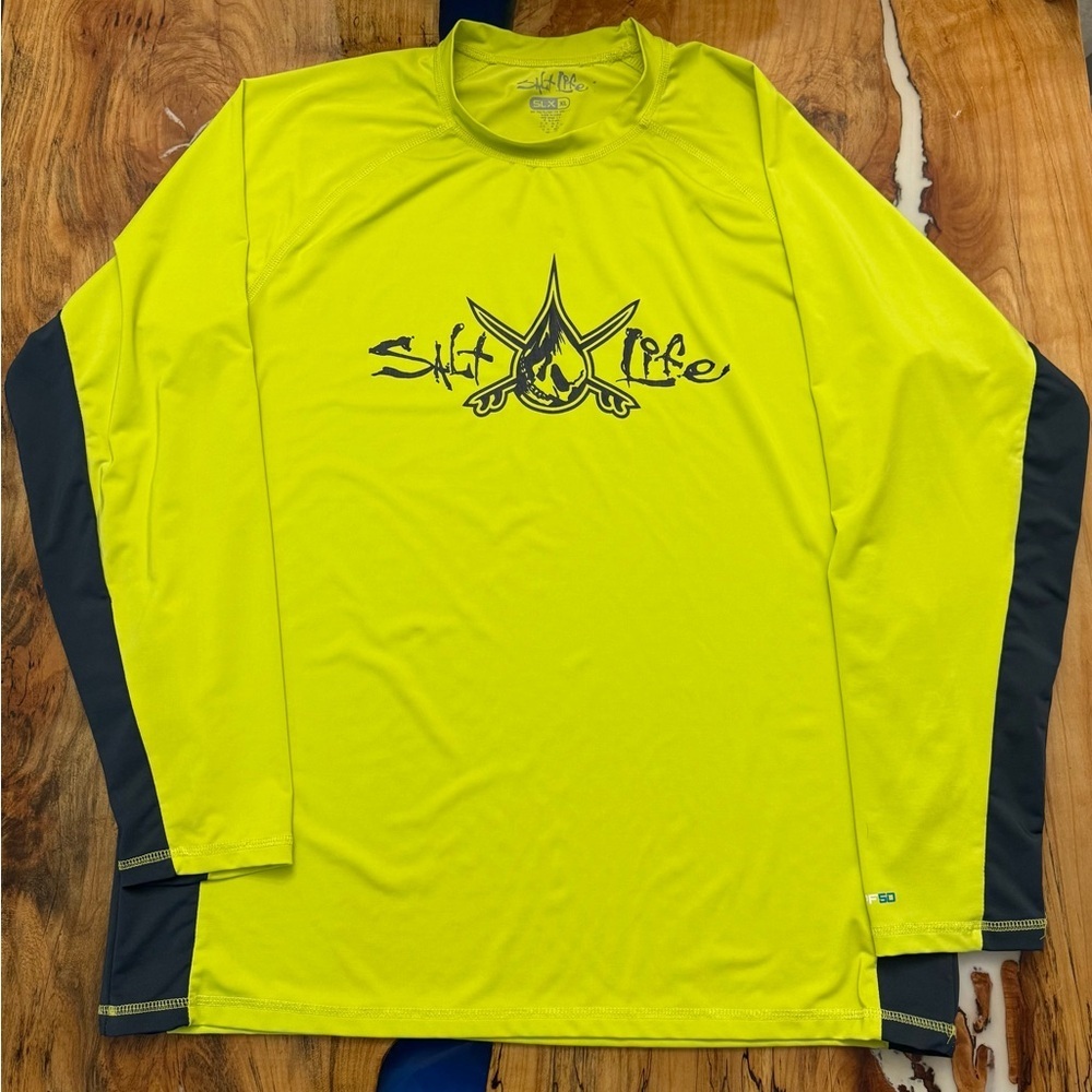 Salt Life SLX UPF 50 Men XL Neon Yellow Long Sleeve Fishing Rash Guard - Picture 8 of 9